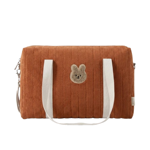Sac à langer poussette matelassé lapin brodé marron