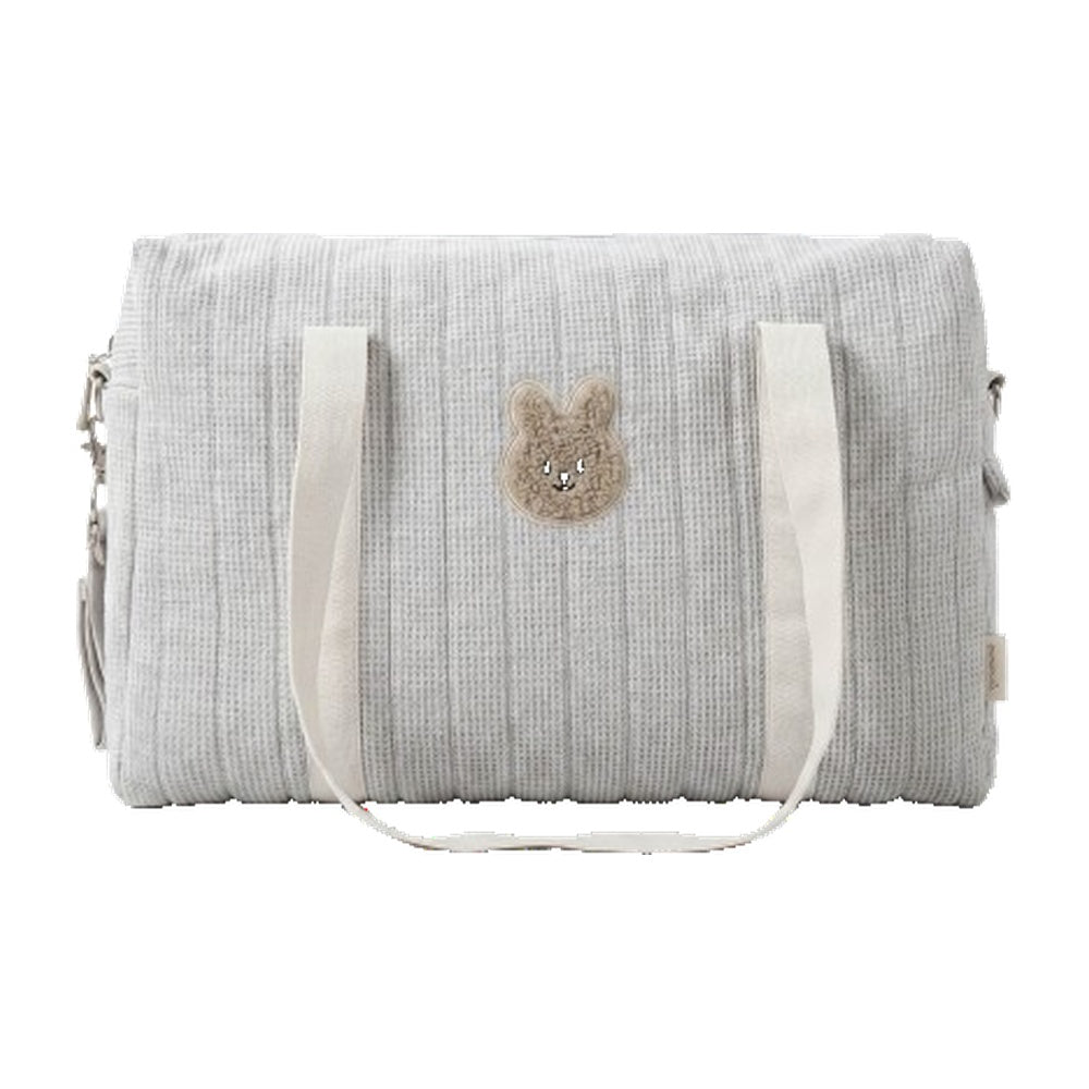 Sac à langer de poussette matelassé Maison Lunö, coloris gris, broderie lapin