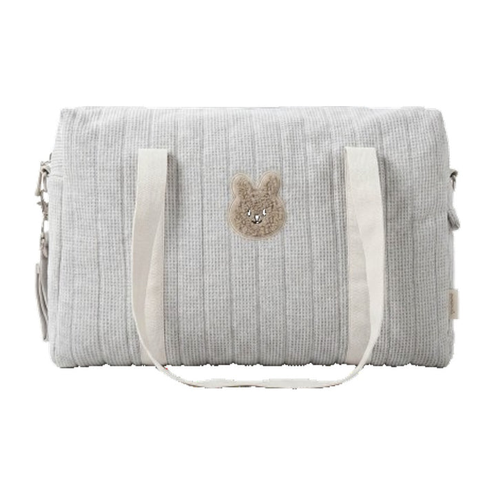 Sac à langer de poussette matelassé Maison Lunö, coloris gris, broderie lapin