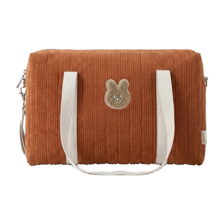 Sac à langer de poussette matelassé Maison Lunö, coloris marron, broderie lapin
