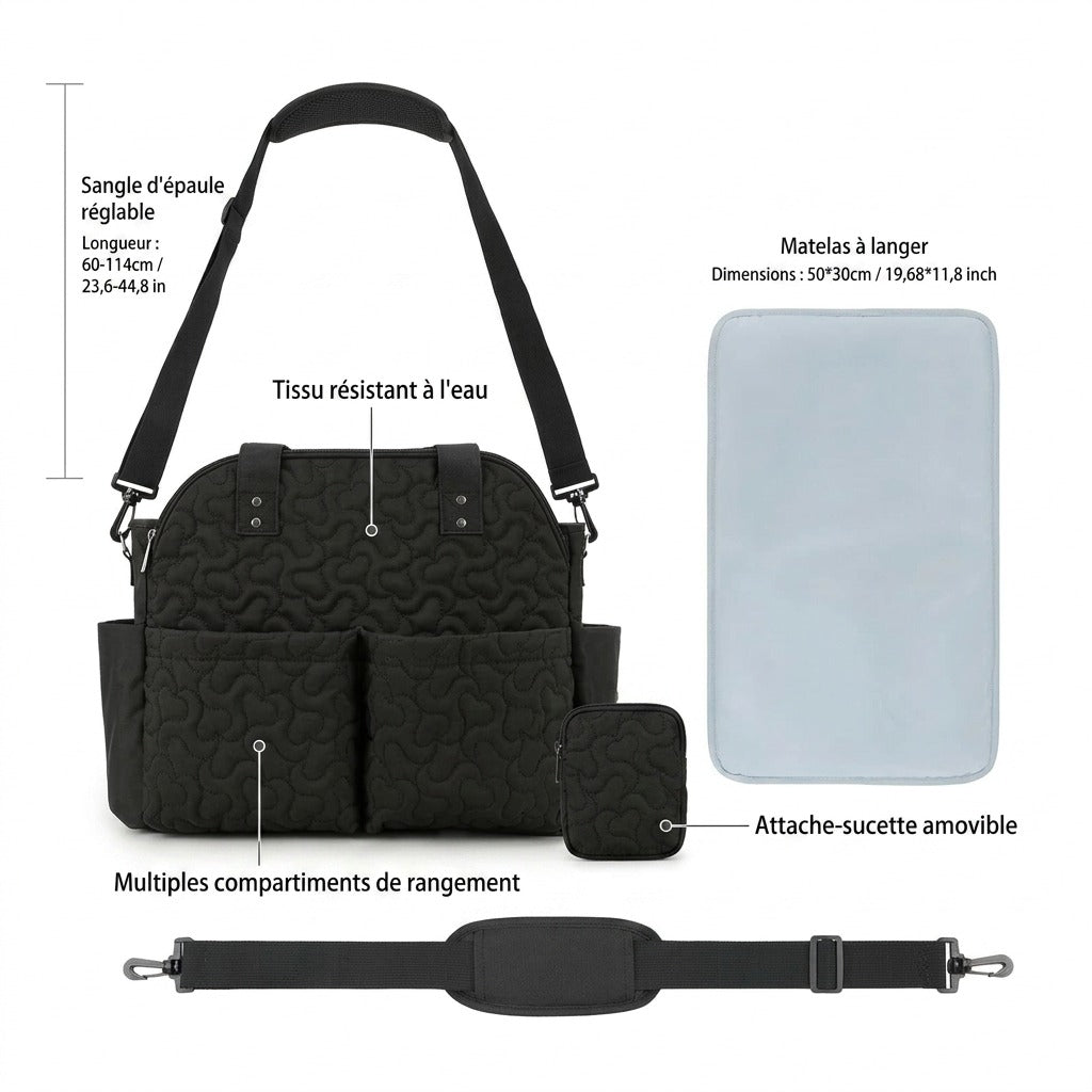Sac à langer bandoulière multifonction — Imperméable poussette biberon – Maison Lunö (photo 5)