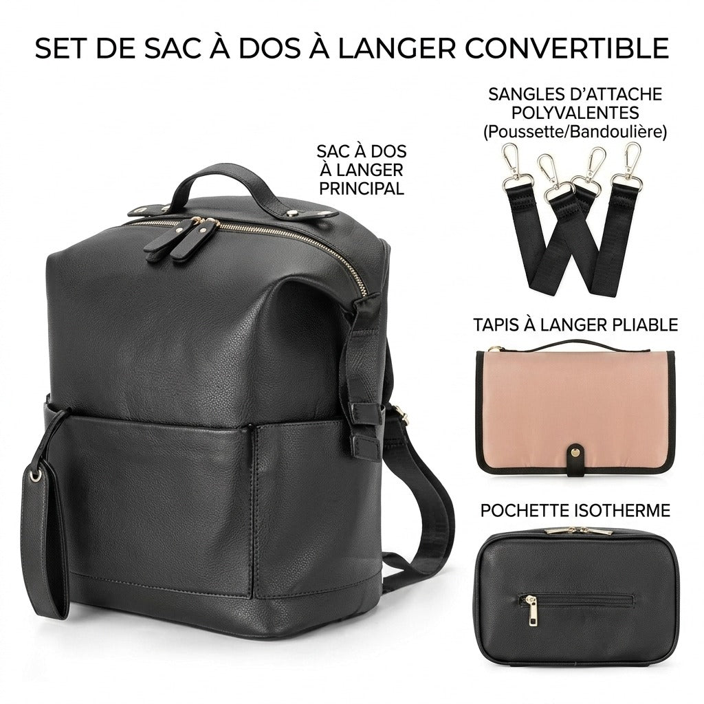 Sac à dos à langer simili cuir PU — Bandoulière poussette élégant – Maison Lunö (photo 2)