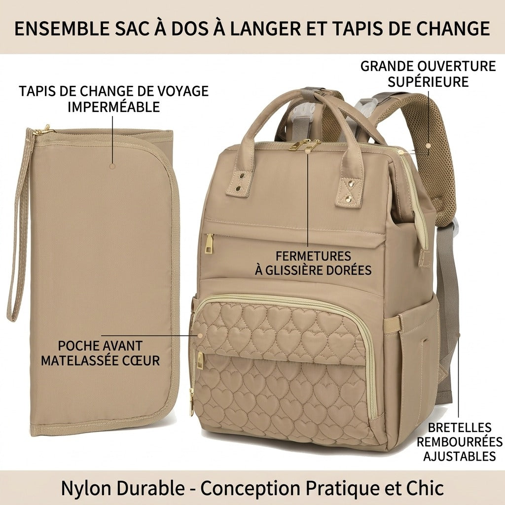 Sac à dos à langer XL — Tapis change intégré attache poussette – Maison Lunö (photo 3)