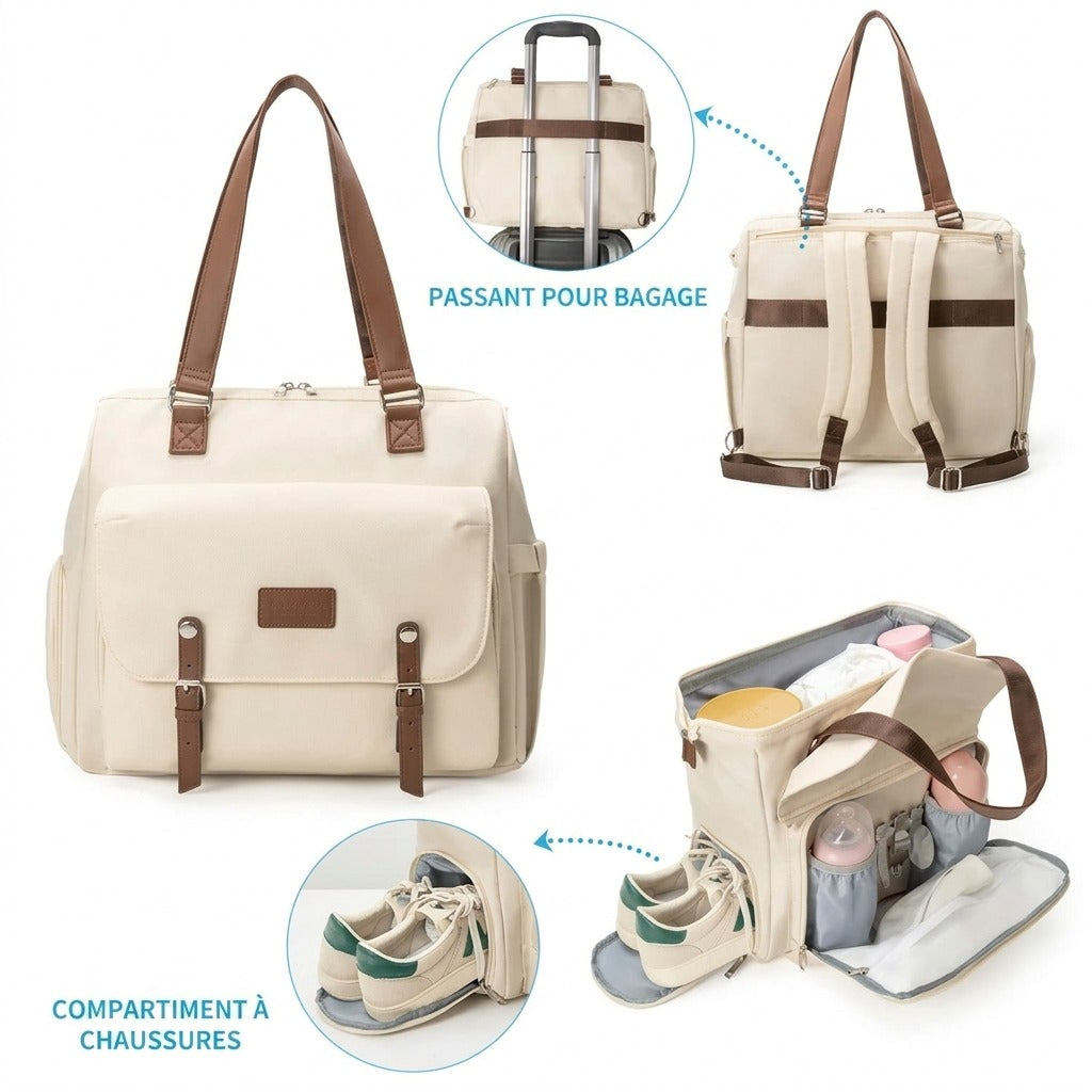 Sac à dos à langer voyage — Compartiment chaussures organisation maman – Maison Lunö (photo 4)