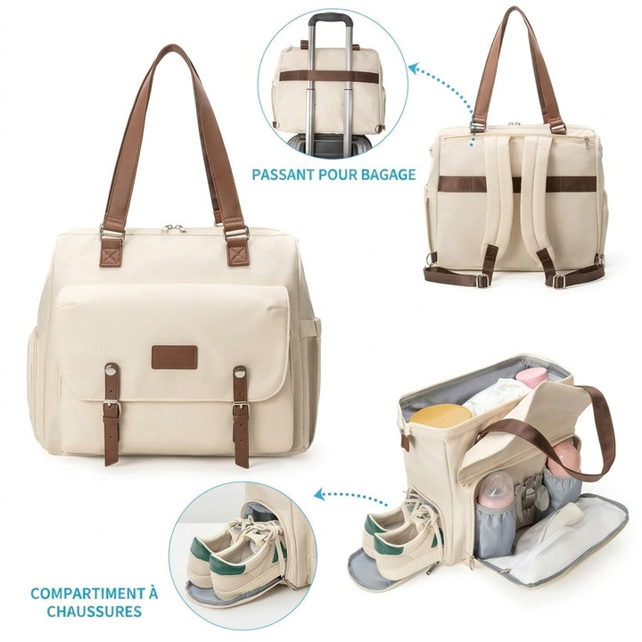 Sac à dos à langer voyage — Compartiment chaussures organisation maman – Maison Lunö (photo 4)