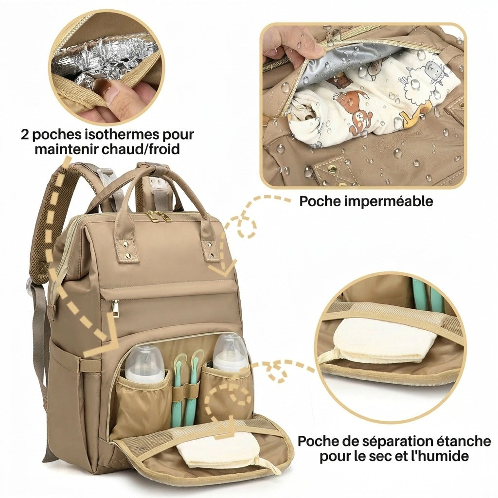 Sac à dos à langer XL — Tapis change intégré attache poussette – Maison Lunö (photo 4)