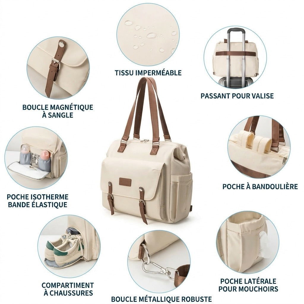 Sac à dos à langer voyage — Compartiment chaussures organisation maman – Maison Lunö (photo 3)