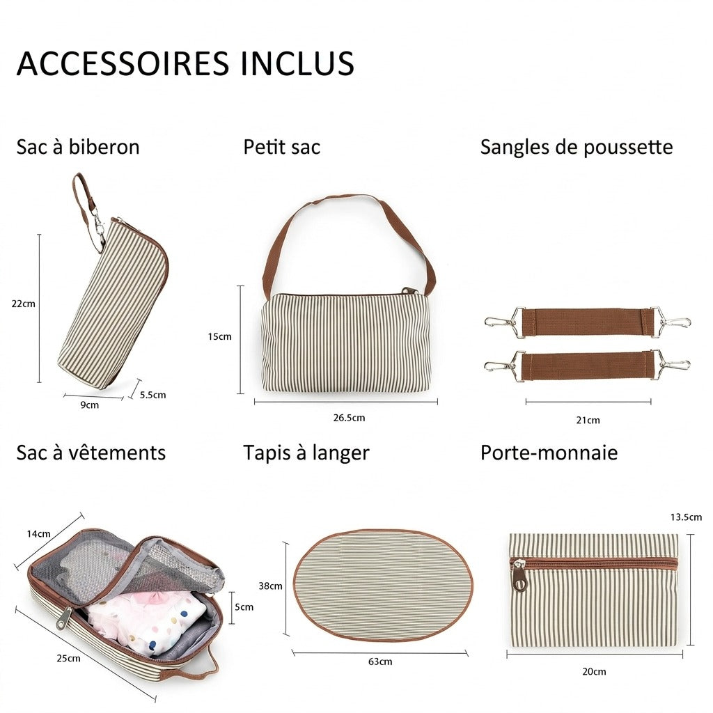 Sac à langer 7 pièces — Ensemble complet maman bébé multifonction cabas – Maison Lunö (photo 5)